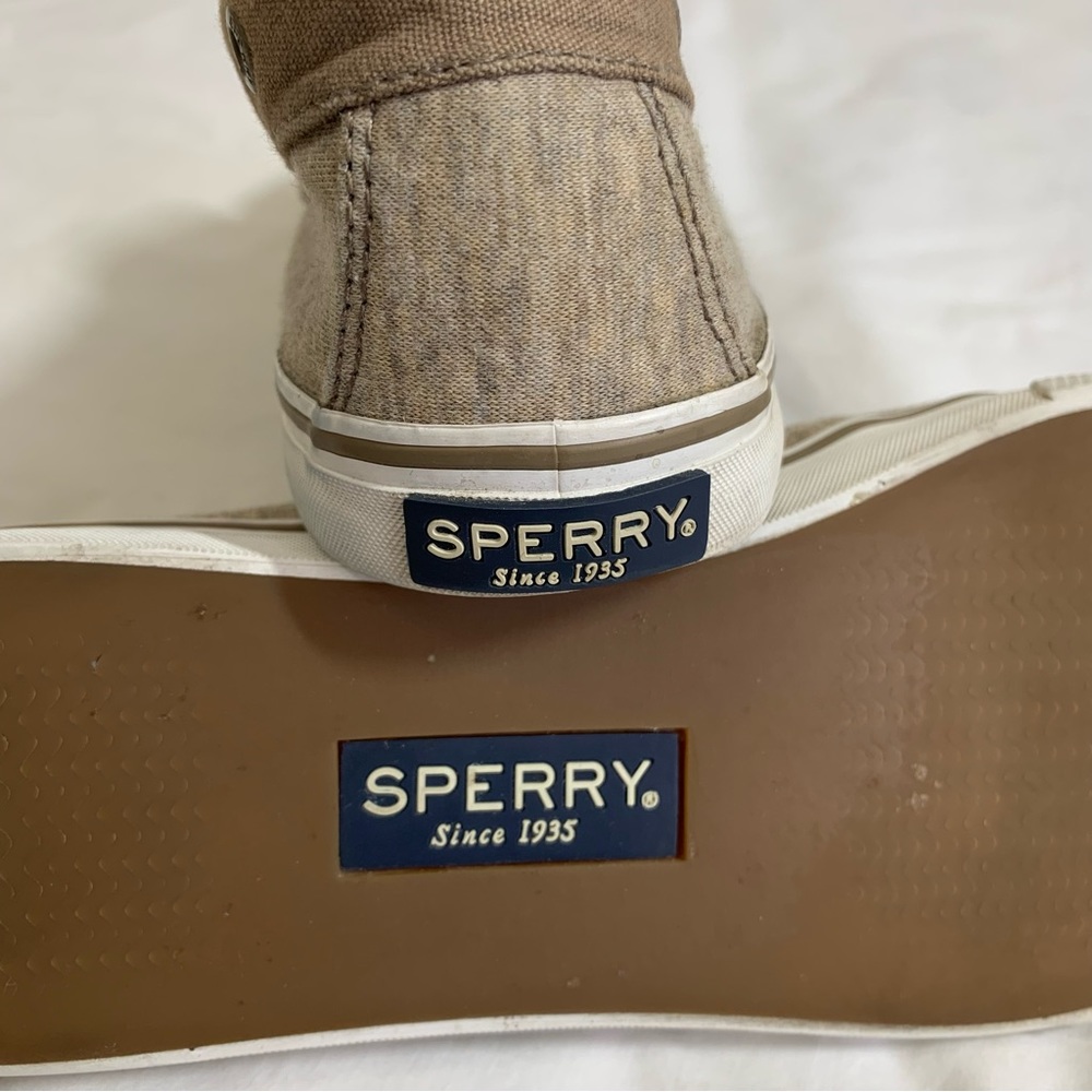 SPERRY TOPSIDERS taupe STS97573 flats Boat Shoes canvas and cotton Women’s 8.5 - Picture 11 of 16
